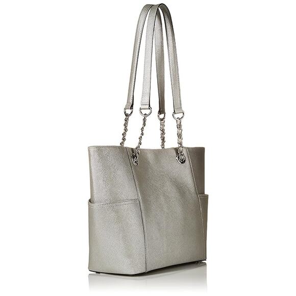 Women's Calvin Klein Chain Saffiano Leather Tote Size 16"L x 4.5"W x 10"H - Silv - Picture 2 of 14